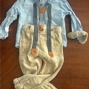 Kids Blue and Tan Matching Set with Suspenders